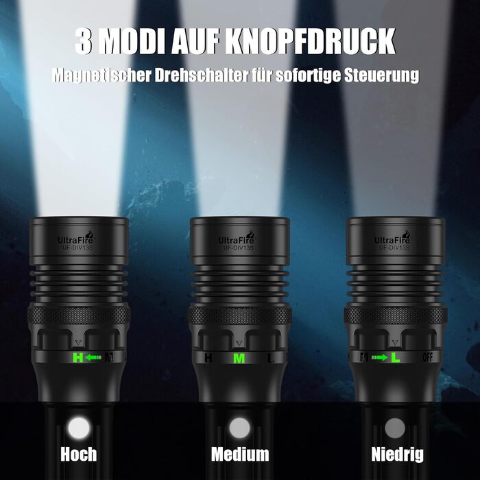 Ліхтар під водою ULTRAFIRE UF-DIV13S 3350 люмен, перезаряджається, IPX8, USB-C, 3 режими