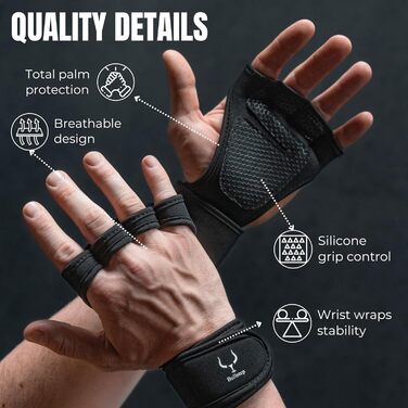 Фітнес рукавички для чоловіків та жінок з підтримкою зап'ястя | Рукавички для тренажерного залу та силових тренувань | Рукавички для кросфіту та важкої атлетики