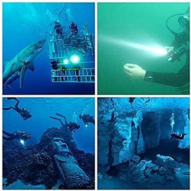 WESLITE Захисна налобний ліхтар для дайвінгу, LED налобний ліхтар 1800 Люмен, водонепроникний (IPX-8) для підводного плавання, 4 режими, 100м глибина, з акумулятором та зарядним пристроєм