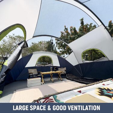 Намет кемпінговий HIKERGARDEN для 6-10 осіб, сімейний, темно-синій 420x330x180 см, легкий у встановленні