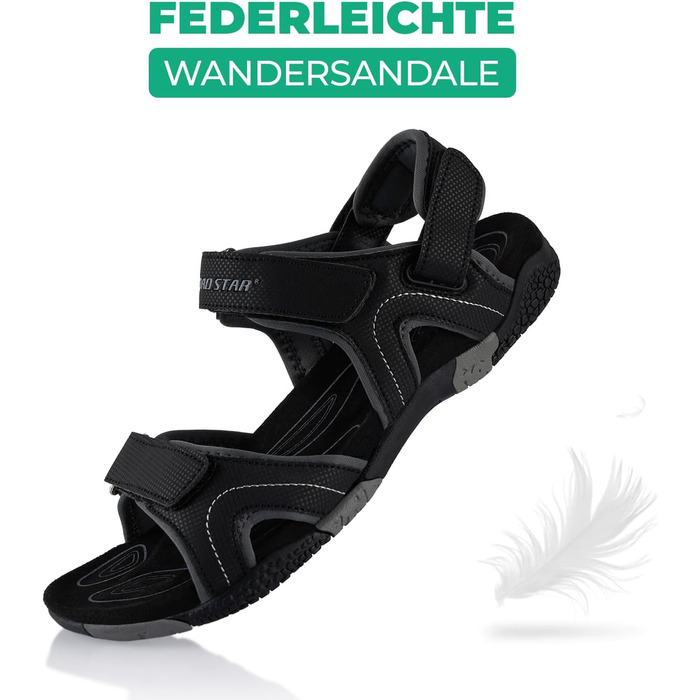 Трекінгові сандалії Fusskleidung для жінок та чоловіків, літні похідні взуття з міцною протекторною підошвою, чорні, розмір 38 EU