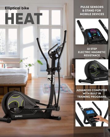 Еліптичний тренажер Zipro Heat для дому, до 150 кг, 32 рівня навантаження, кардіо тренажер