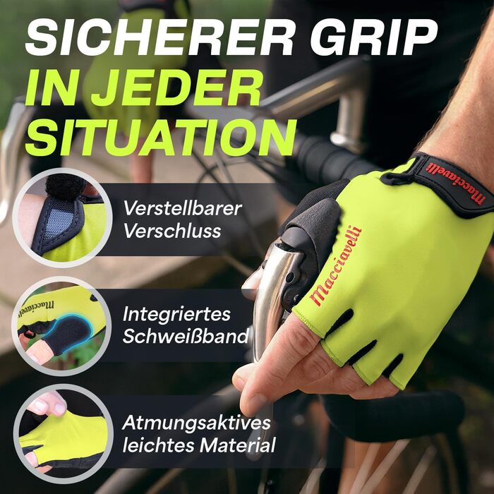 Велосипедні рукавички MACCIAVEI® для чоловіків та жінок | З підкладкою, дихаючі, безпечні | Рукавички для MTB, шосе, трекінгу | Жовті/неонові, розмір M