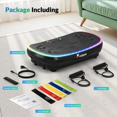 Vibrationsplatte EvoSpark 4D PRO 7-in-1: Тест-переможець 2025, 900W, LED-підсвічування, 550 lbs, для домашніх тренувань