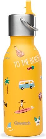 Дитяча термобутилка QWETCH з нержавіючої сталі 350 мл, Kids Honolulu, жовта, з піпетковою кришкою, ізольована, зберігає напої холодними до 24 годин і теплими до 12 годин, не протікає, BPA-free, ідеальна для школи, спорту та подорожей
