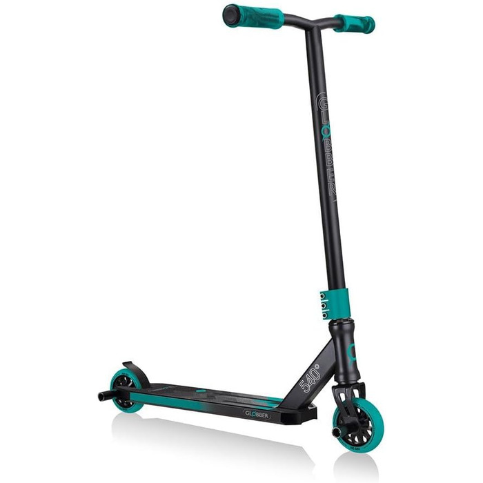 Трюковий самокат Globber GS 540, 100 мм, ABEC 7, підсилене кермо, 360° обертання, чорний-бірюзовий, універсальний розмір