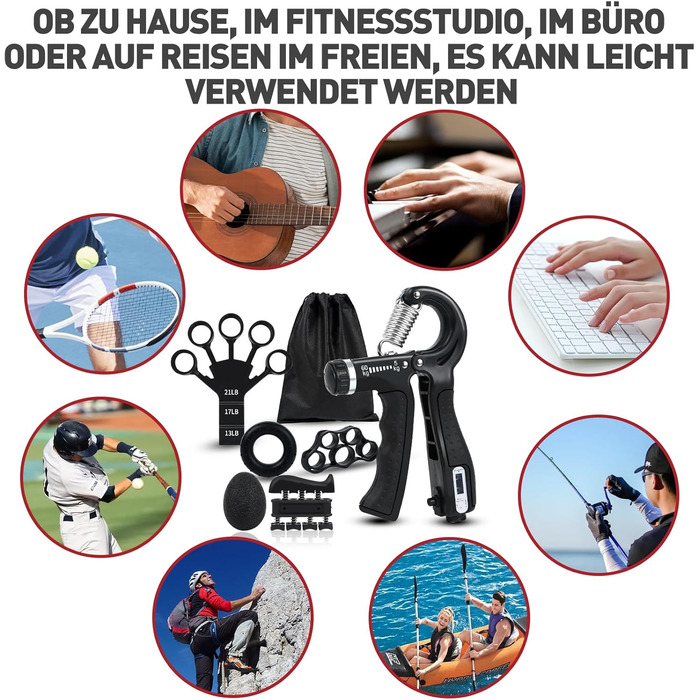 Набір для тренування сили рук та пальців GoorFach (6 шт.) - регульований підборіддя, чорний