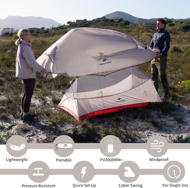 Намет Naturehike Cloud Up Pro 1-місний, легкий, водонепроникний, для кемпінгу та трекінгу, сірий, 20D