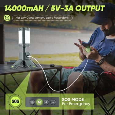 Ліхтар кемпінговий SakerPlus телескопічний, 14000mAh, з power bank, магнітний, 6000 люмен, сірий
