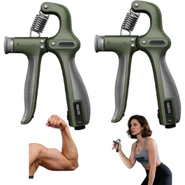 Електронний тренажер для рук та зап'ястя з підрахунком, регульований опір 5-60 кг, для розвитку сили хвата та м'язів (зелений, 2 шт.)