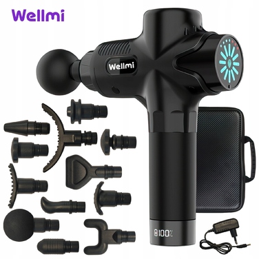 Професійний перкусійний масажер WELLMI MG04ULTRA BLACK, чорний, 12 насадок