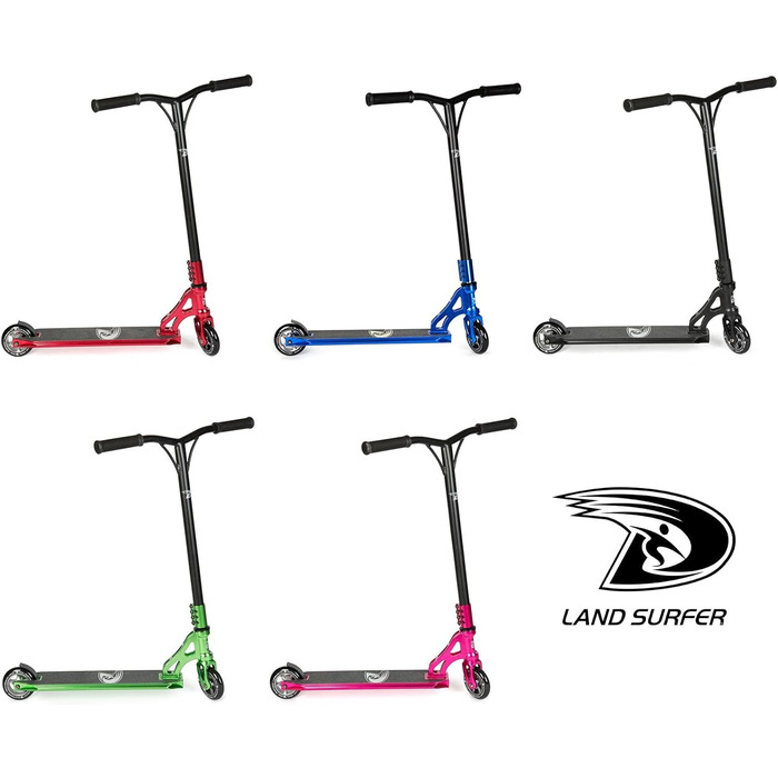 Трюковий самокат Land Surfer PRO X для дітей від 8 років і підлітків, 360° дека, 100 мм PU-колеса ABEC-9, для просунутих трюків, хромований червоний