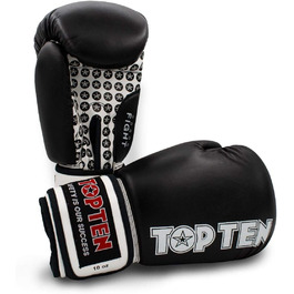 Боксерські рукавички TOP Ten Fight 10 унцій, чорні/білі, для кікбоксингу, 10/12/16 унцій, різні кольори