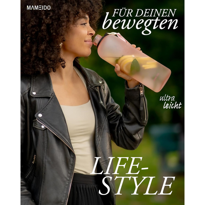 Фляга для води MAMEIDO 1 л з позначками часу, для спорту, фітнесу та офісу, BPA free, Flamingo Pink