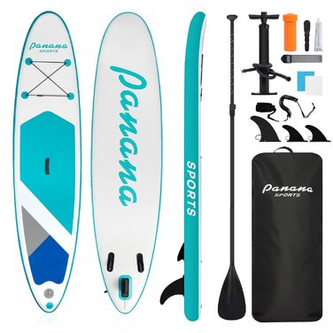 Надувне SUP дошка Panana Stand Up Paddle Board з аксесуарами: весло, неслизьке покриття, 325x76x15 см, зелене
