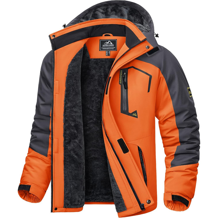 Чоловіча зимова куртка KEFITEVD: водонепроникна, з відстібаною капюшоном, для сноуборду та активного відпочинку, XXL, сіро-помаранчевий