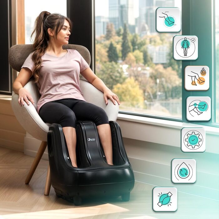 Електричний масажер для ніг GLOBAL RELAX VITALZEN SLIM з шиацу, розминанням і підігрівом, для поліпшення кровообігу та зняття болю, інтуїтивна панель керування, синій (Vitalzen Pro)