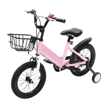 Дитячий велосипед 14 дюймів, регульована висота, рожевий велосипед для дівчаток 3-5 років. З додатковими колесами та кошиком. Ідеальний для навчання та катання на вулиці.