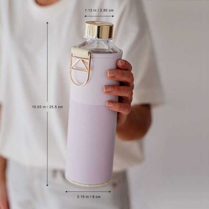 Велика пляшка для води EQUA 750 мл з боросилікатного скла, BPA-free, з ліловим чохлом зі штучної шкіри, не протікає