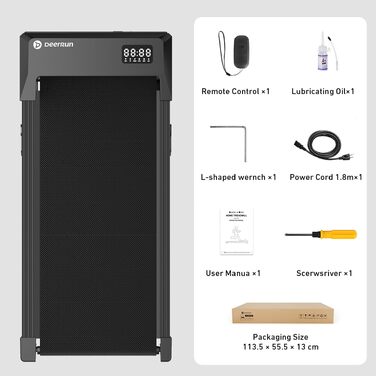 Бігова доріжка DeerRun Walking Pad з нахилом 6% для дому та офісу, компактний тренажер під стіл з App, пультом та LED-дисплеєм, до 136 кг, чорна