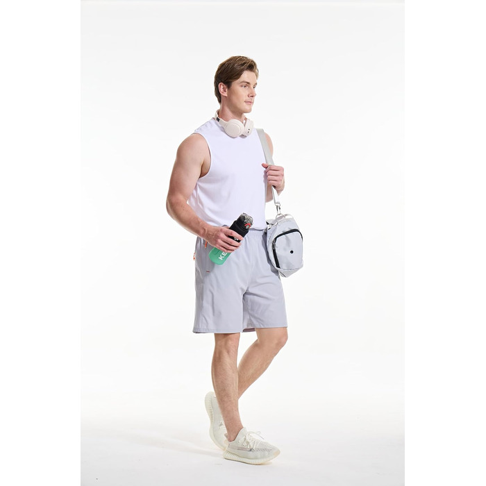 Спортивні шорти Cimic для чоловіків, короткі, з кишенею на блискавці, швидковисихаючі, дихаючі, легкі для спорту та фітнесу (Сріблясто-сірий, XL)