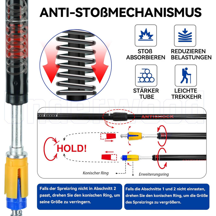 Телескопічні палиці для скандинавської ходьби та трекінгу, ультралегкі алюмінієві палиці для гірських походів з антишоковою системою, комплект 2 шт, чорні