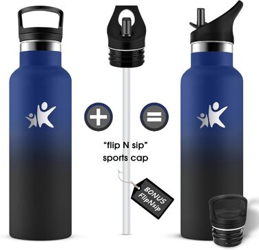 Термос-пляшка KollyKolla 750 мл, для води та газованих напоїв, з трубочкою, без BPA, з подвійними стінками, ізольована, для школи, подорожей, кемпінгу, блакитний + темно-синій