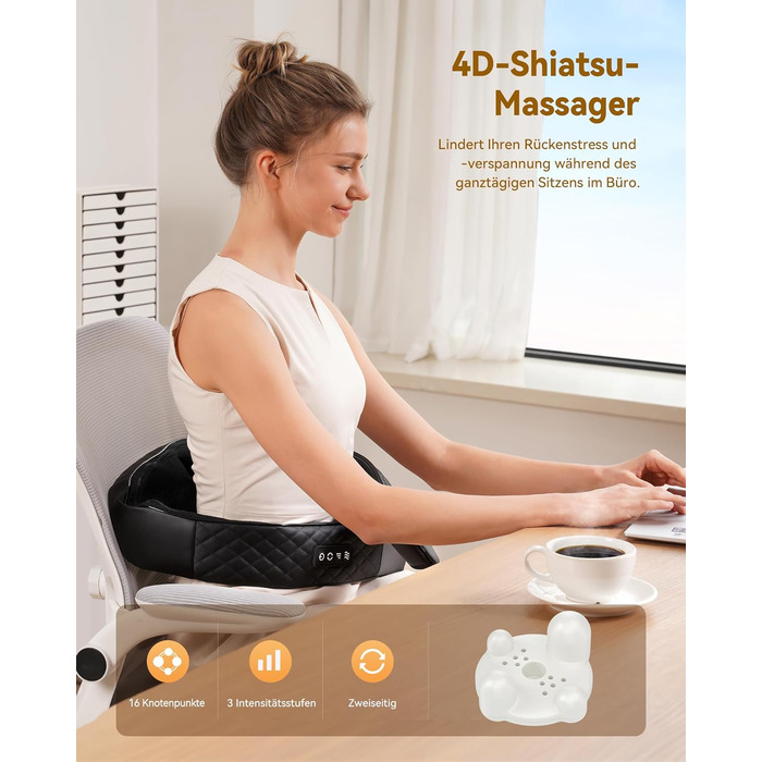 Масажер для шиї та плечей KNQZE® 4D Shiatsu бездротовий: глибокий масаж для зняття напруги в шиї, плечах та спині. Ідеальний подарунок для жінок, мам, тат.