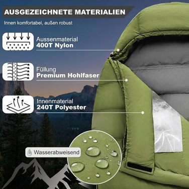 Спальний мішок Mumienschlafsack Norskskin Ultralight 205 Grün - екстремальний (-6°C), з'єднуваний, з кишенею для подушки, правий блискавка