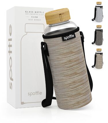 Скляна пляшка Spottle 1,5 л для води та газованих напоїв, 1500 мл (Бежева, з кришкою, для миття в посудомийній машині)