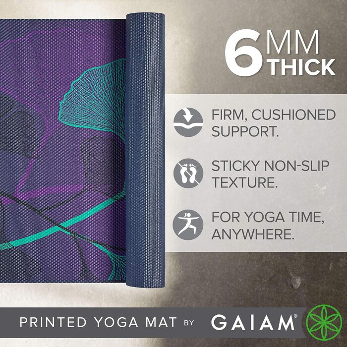 Йога мат Gaiam Premium 6 мм з принтом Lily Shadows - товстий, нековзний для йоги, пілатесу та фітнесу