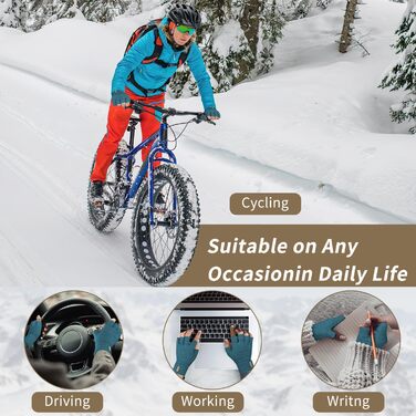 Кашмірні рукавички без пальців SUTIYO для чоловіків та жінок, теплі рукавички без пальців для водіння, їзди на велосипеді, спорту (Півняче блакитне)