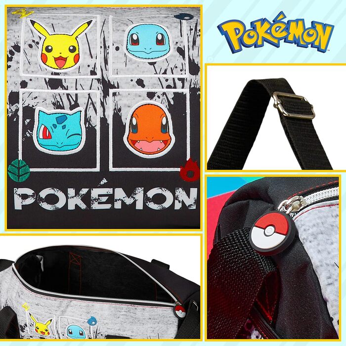 Дитяча спортивна сумка Pokemon, велика дорожня сумка з основним відділенням, ременем та ручками, для хлопчиків і дівчаток, чорна/сіра