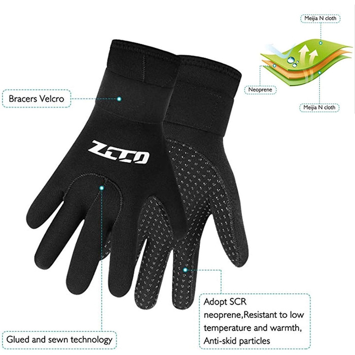 Неопренові рукавички ZCCO 3мм для чоловіків та жінок, терморукавички, антиковзні, чорні, розмір S