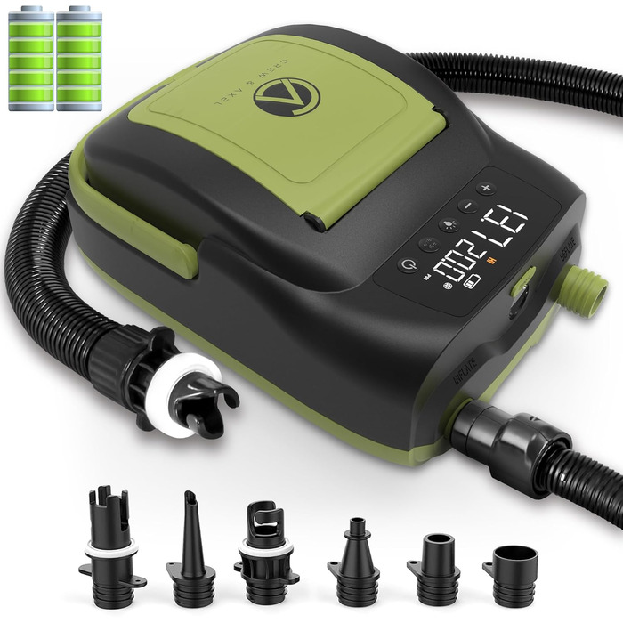 Електричний насос для SUP та надувних човнів Crew & Axel - акумулятор 6000mAh, 20PSI, 12V, зелений