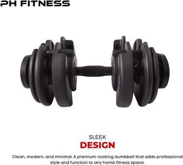 Регульована штанга 24 кг – окрема – 15-в-1, обертання однією рукою – 2,5–24 кг – компактна, економна штанга для домашнього спортзалу та силових тренувань (чорна)