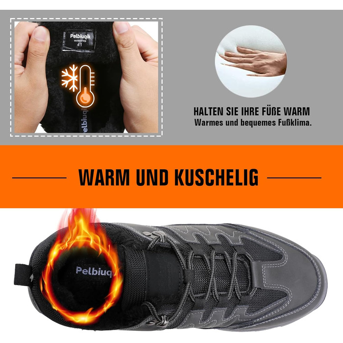 Черевики для туризму чоловічі зимові утеплені, трекінгові черевики, зимові черевики, неслизькі, легкі, черевики для хайкінгу, зручні зимові черевики, альпіністські черевики, водонепроникні черевики для хайкінгу, outdoor черевики (Сірий, 41 EU)