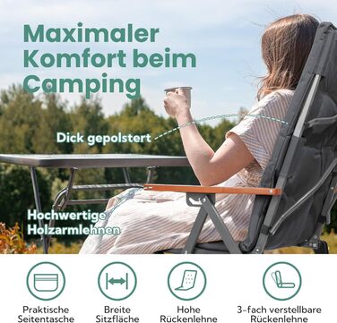 Крісло для кемпінгу Homecall, розкладне, 150 кг, висока спинка, люкс, 3 положення, м'яке, для риболовлі, саду, балкону, дому (темно-сірий)