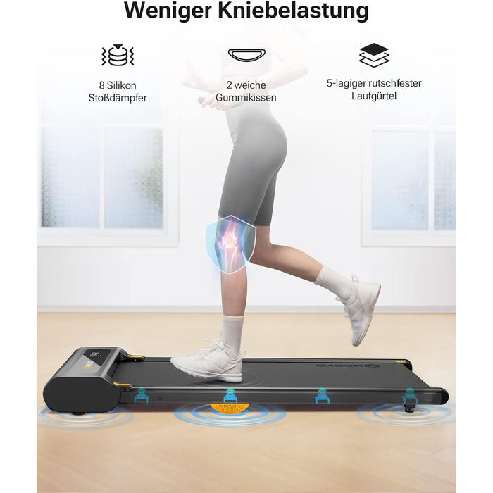 Біговий доріжка з додатком, Smart Walking Pad з подвійною амортизацією, ультратонкий біговий стіл з великою зоною бігу для дому/офісу, max 120 кг з пультом керування та LED-дисплеєм [SpaceWalk Lite] Чорний - без додатку