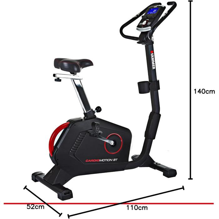 Велотренажер HAMMER Cardio Motion BT для дому, з Bluetooth, тихий, зручний сідло, легкий вхід, підходить для літніх, тримач для планшета, 110x52x140 см