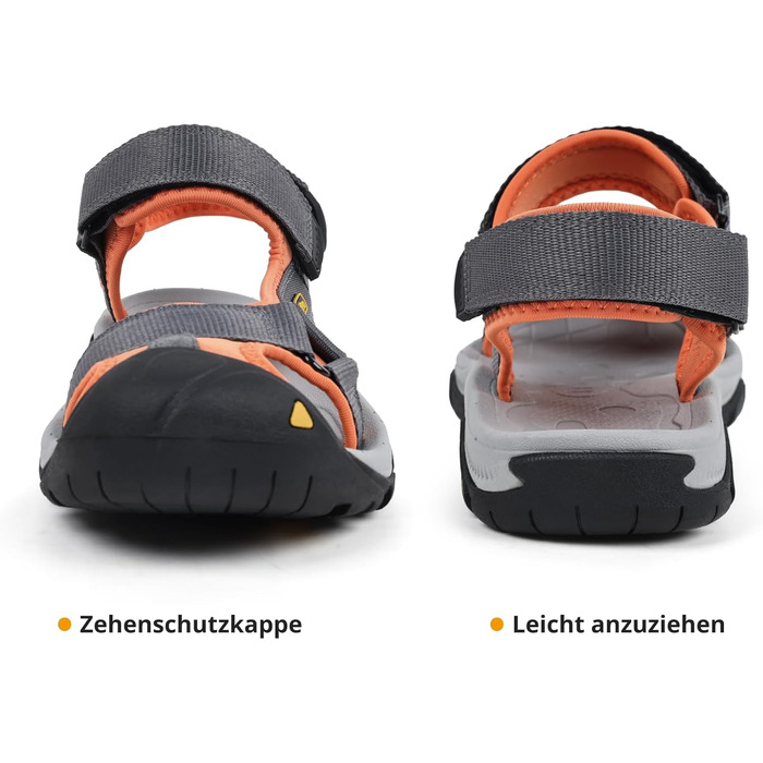 Чоловічі сандалі для пляжу, гір та трекінгу з текстильними ремінцями, водонепроникні, темно-сірі з помаранчевим, 47 EU