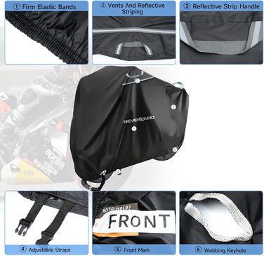 Водонепроникний чохол для мотоцикла 300D NEVERLAND - захист від зимових опадів, 220x95x110 см, чорний