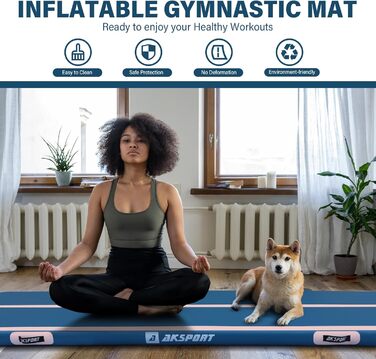 Гімнастичний мат AKSPORT Air Matte Track, надувний, 3/4/5/6 м, висота 10/20 см, з насосом для дому, тренувань, залу, чірлідингу