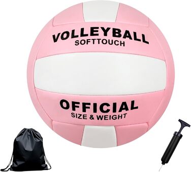 Волейбольний м'яч Aipwerer: для тренувань, пляжу, залу. Водостійкий, Soft Touch, рожевий. У комплекті насос та сумка