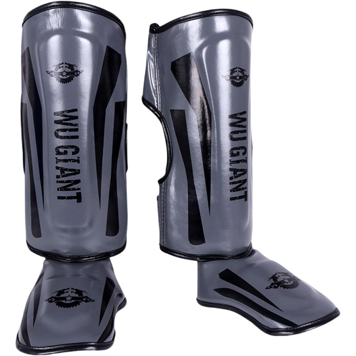 Захисники для ніг UAY Thai з захистом гомілки та зап'ястя, унісекс, для кікбоксингу, муай-тай та інших бойових мистецтв (сірий, M)