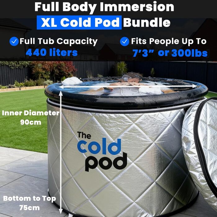 Набір для криотерапії The Cold Pod: портативна ванна для льоду 320 л та ізоляційна УФ-відбиваюча кришка, для дому та вулиці, для атлетів та методу Віма Хофа