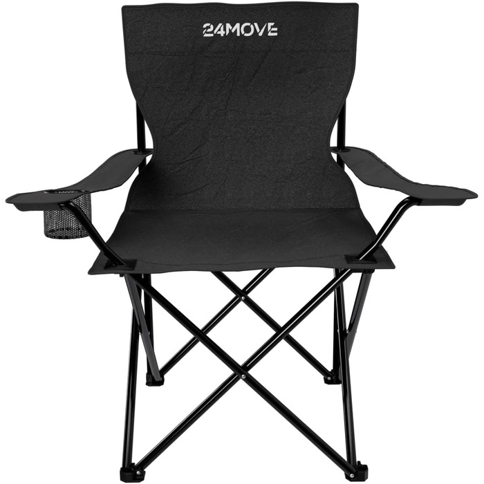 Складний стілець 24MOVE® для риболовлі та відпочинку на природі: чорний складаний стілець з підстаканником, для кемпінгу, саду та дому, поліестер