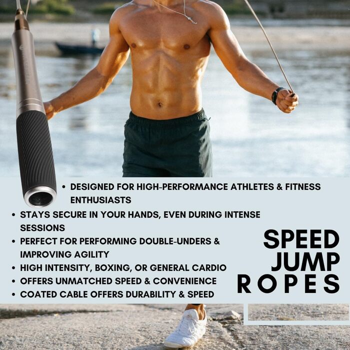 Скакалка Hyperwear Adjustable Speed з запатентованою системою блокування, алюмінієвими ручками з силіконовим покриттям та додатковим тросом для CrossFit, боксу та фітнесу