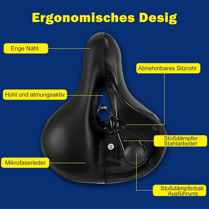Велосипедне сідло з гелевим наповнювачем Pro 2.0: широке, м'яке, комфортне, дихаюче, з пам'яті ефектом, водонепроникне (чорне)