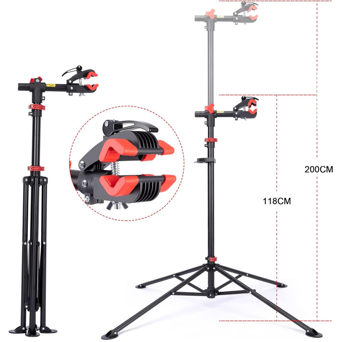 Підставка для велосипеда CXWXC - професійна стійка для ремонту з підставою для інструментів та магнітним відсіком, поворотна та складна, до 30 кг, чорна
